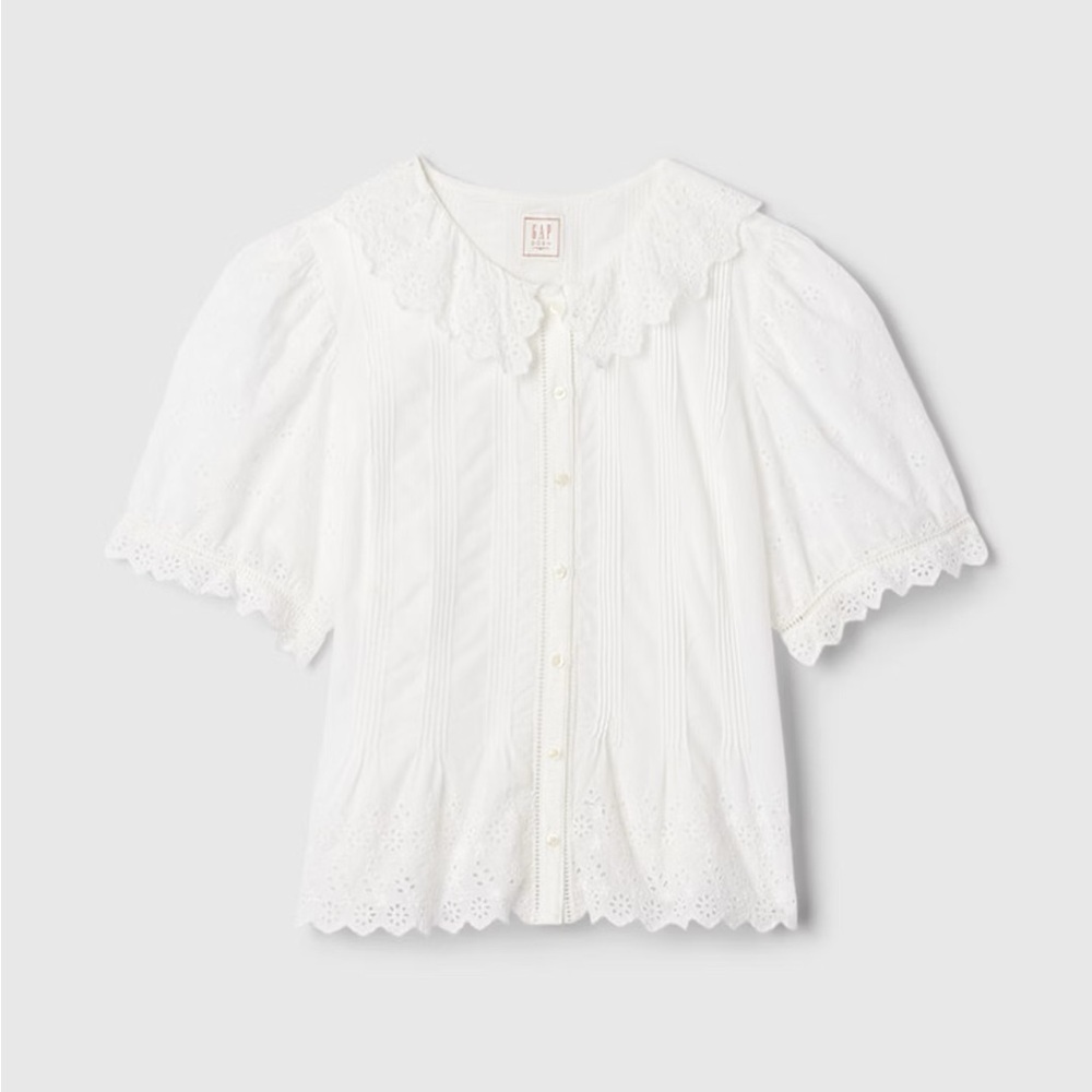 Doen x Gap White Cropped Eyelet Top Size S
